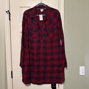 J. Crew Red and Navy Plaid Shirt Dress